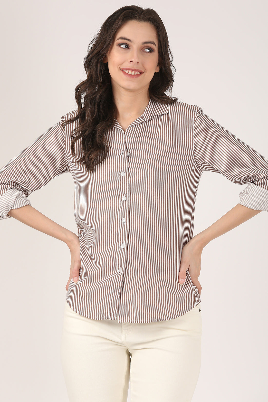 Classic Brown & White Striped Shirt