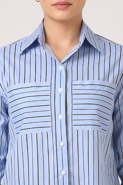 Striped Cotton Shirt with Patch Pockets
