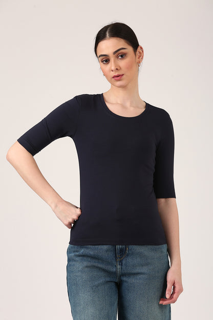 Navy Luxe 3/4 Sleeve Top