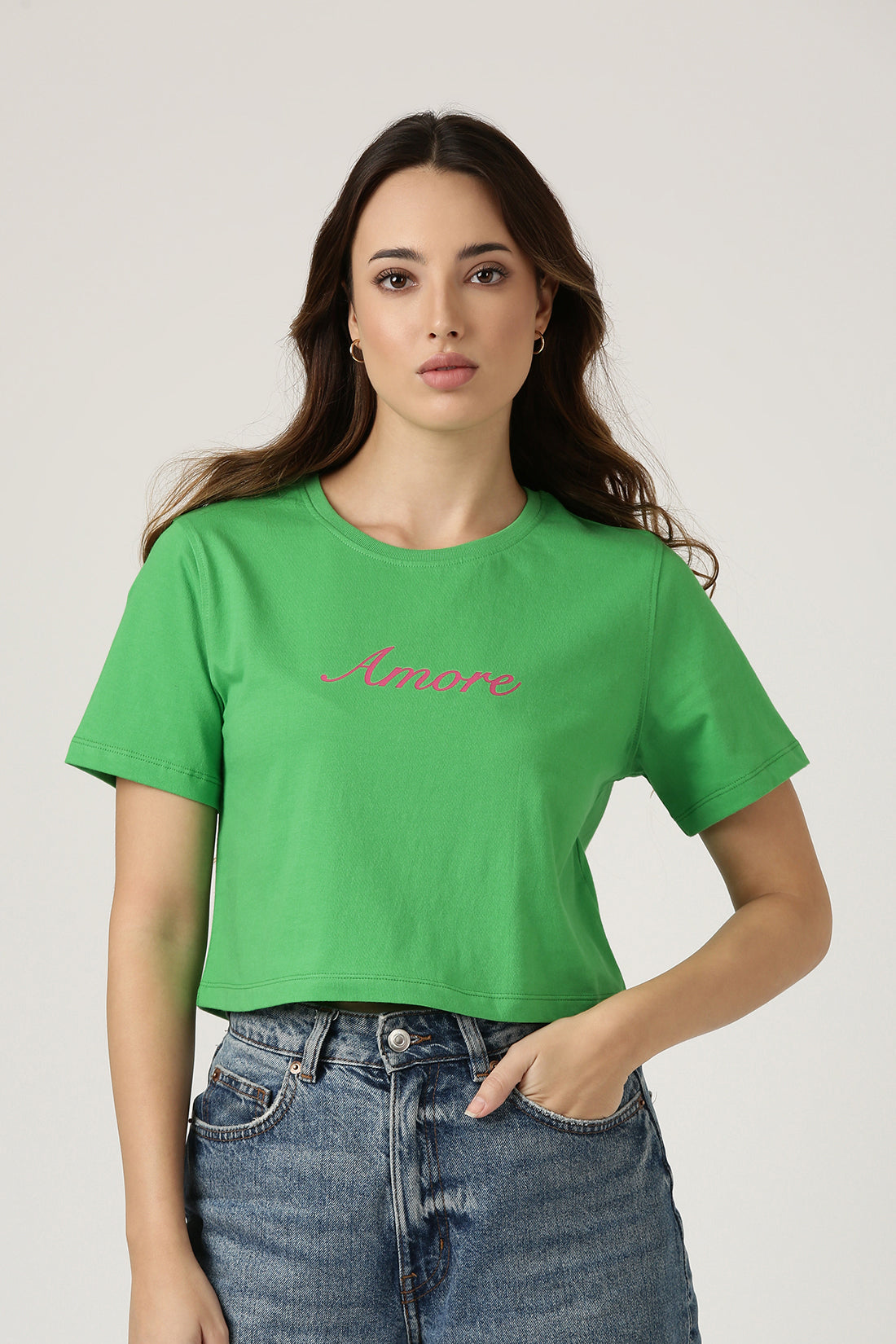 Green T-shirt with caption