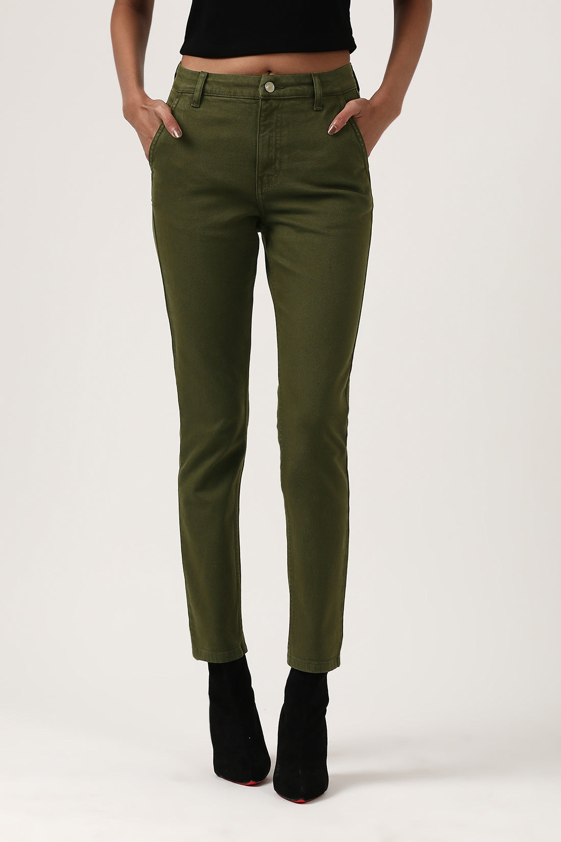 Olive Green Slim Fit Jeans