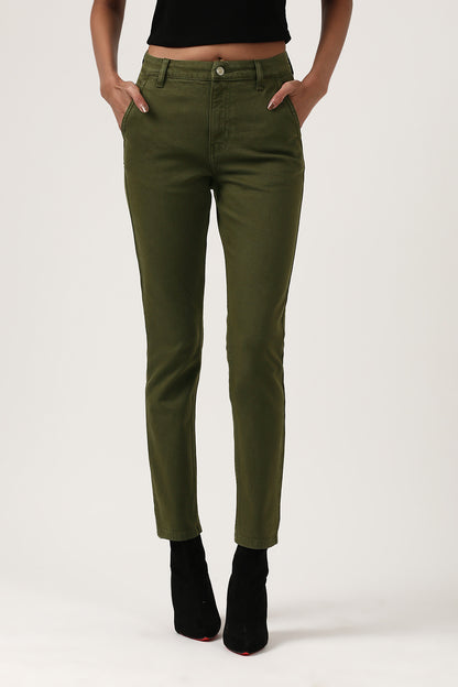 Olive Green Slim Fit Jeans