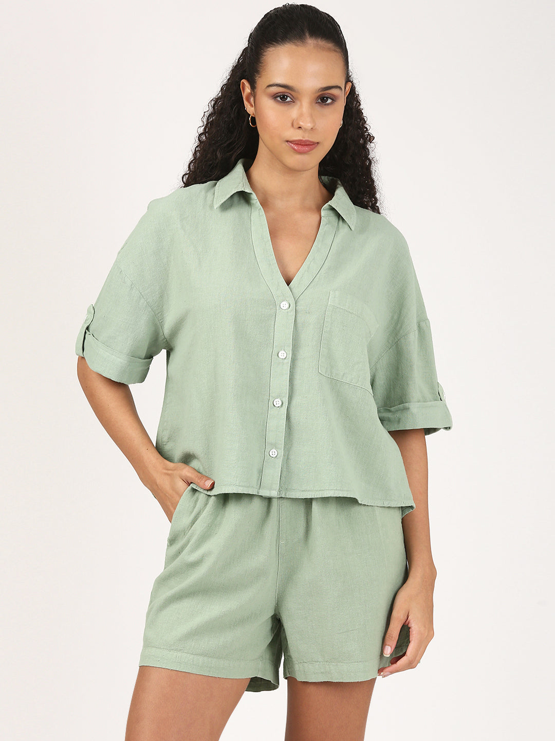 Sage Green Relaxed Linen Shorts