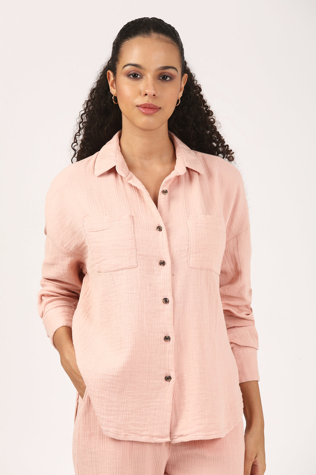 Dusty Pink Cotton double cloth Crinkle Oversized Shirt