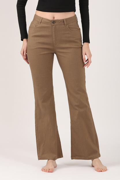 Khaki Soft Form Flare Stretch Cotton Pant
