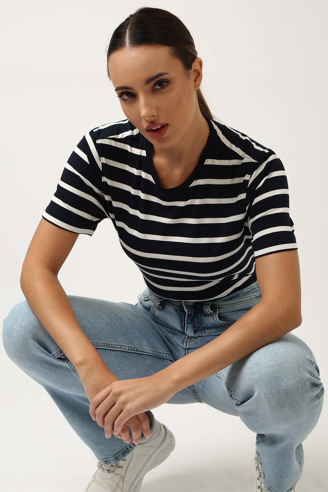 Super Soft-Slim Fit Tee-Navy & White Stripe