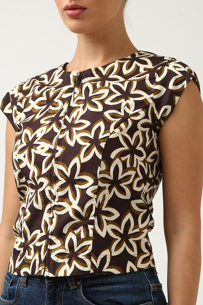 Dark Brown Printed  Top