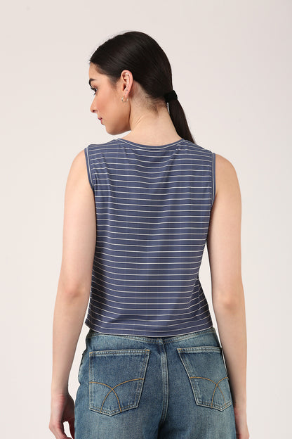 Slate Blue Striped Sleeveless Tank Top