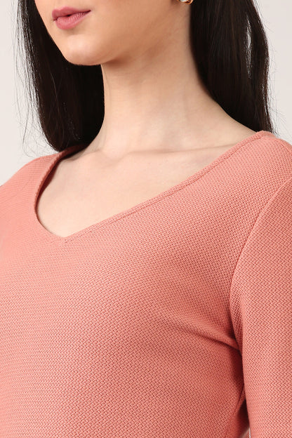 Blush Textured V-Neck Knit Top for Women