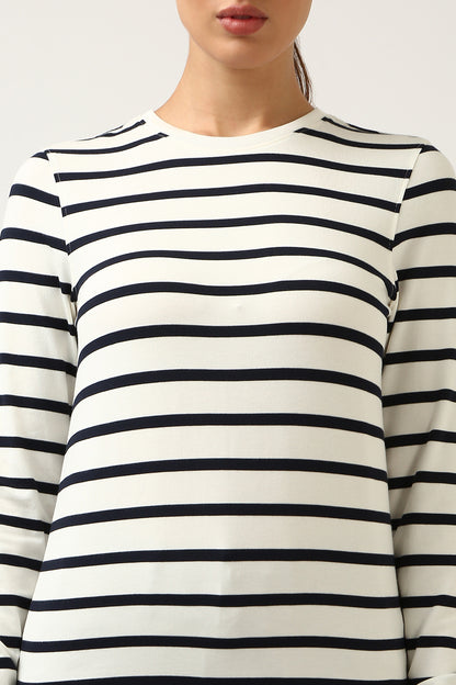 Super Soft-Long Sleeve Tee-White & Navy Stripe