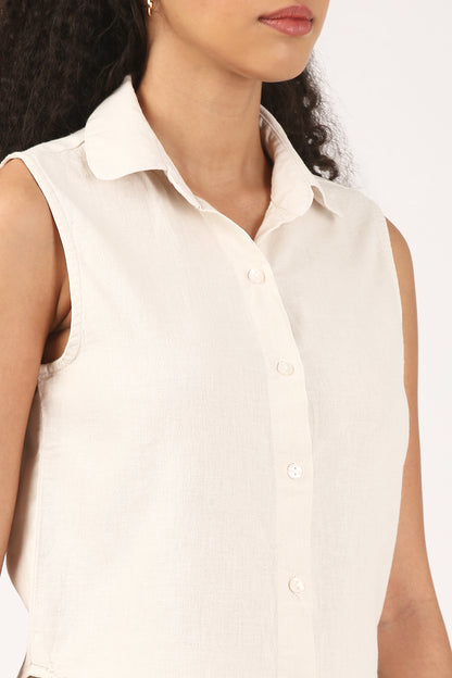 Oatmeal Cotton linen Sleeveless Shirt