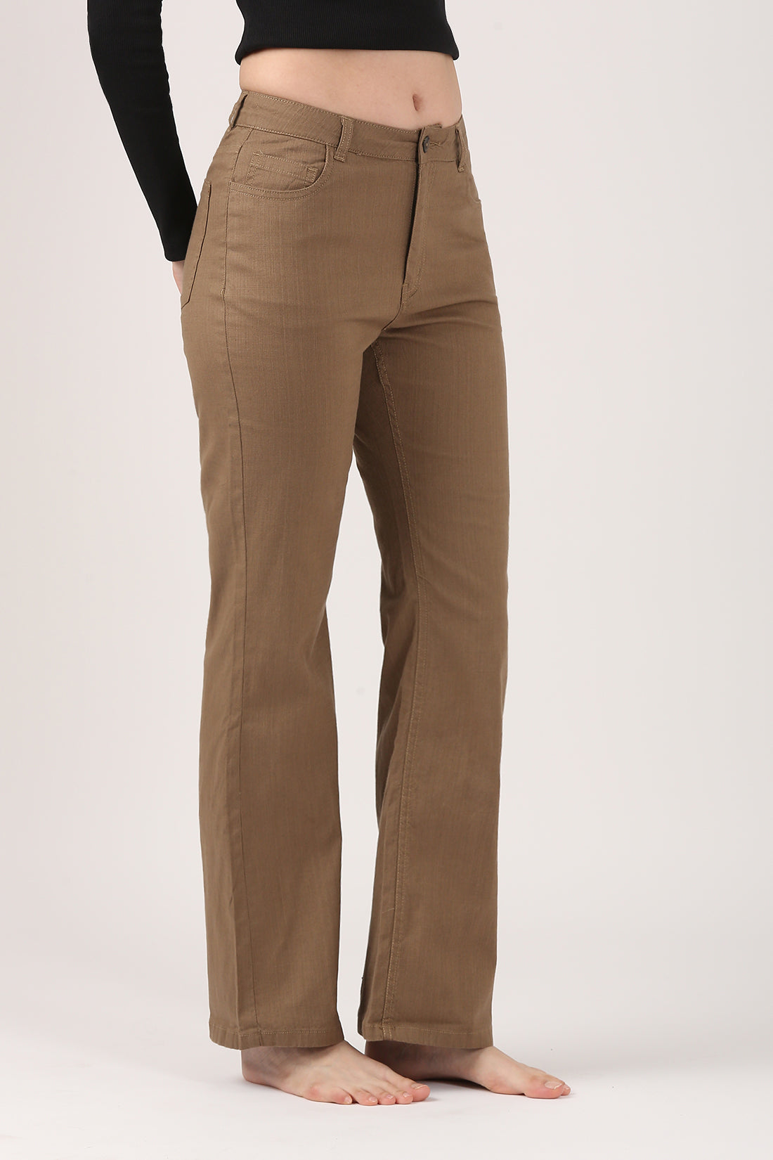 Khaki Soft Form Flare Stretch Cotton Pant
