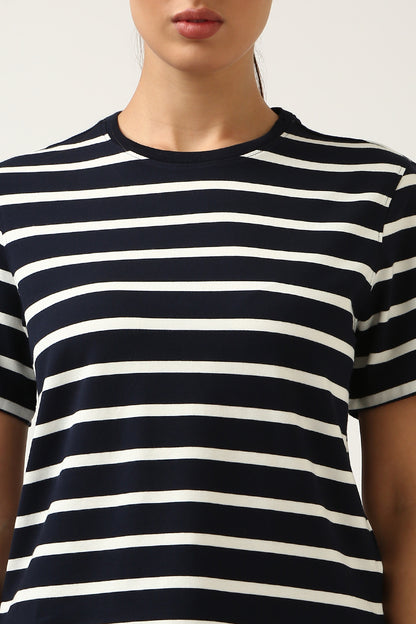 Super Soft-Slim Fit Tee-Navy & White Stripe
