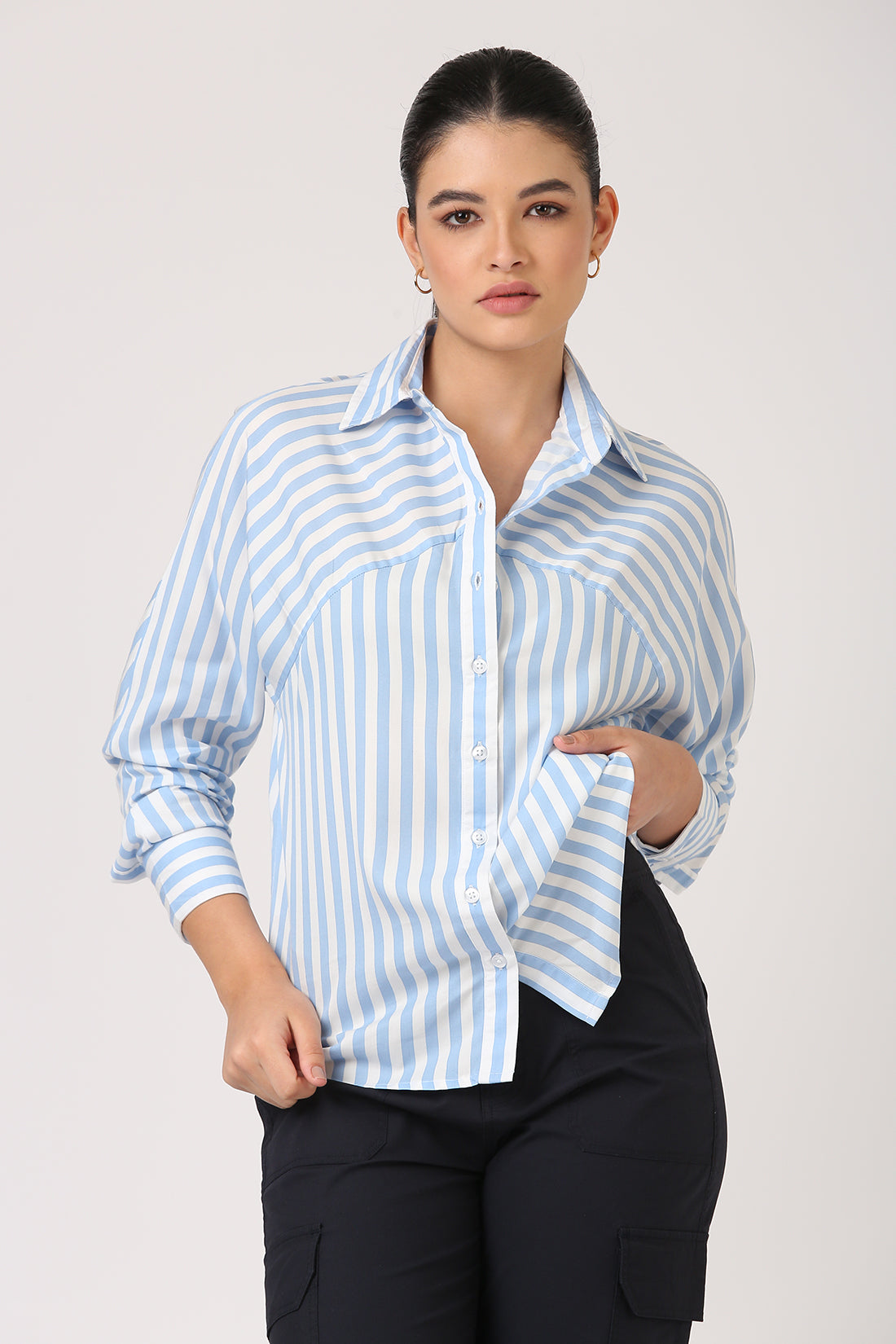 Paneled Blue Striped Shirt