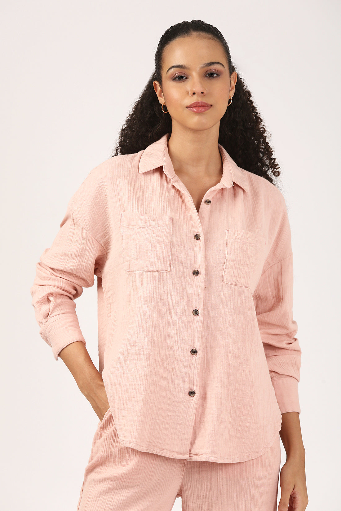 Dusty Pink Cotton double cloth Crinkle Oversized Shirt