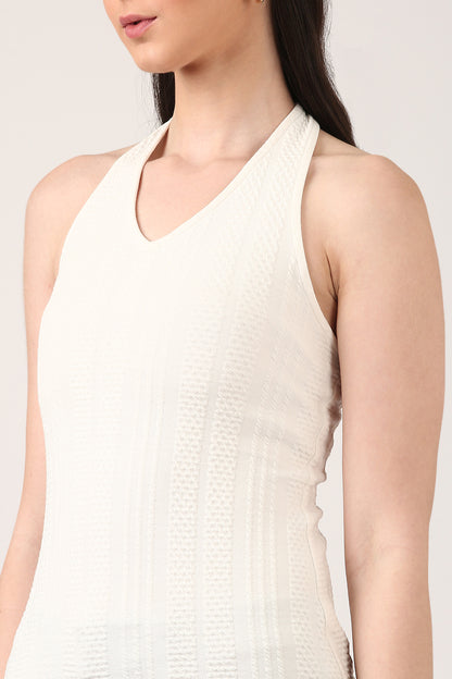 Ivory Textured Jacquard Halter Top