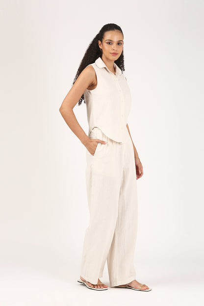 Oatmeal Cotton linen Flare Pant