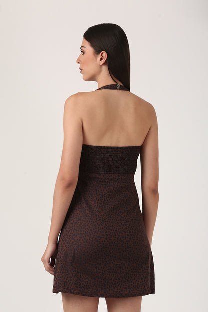 Stretch Animal Print Halter Dress
