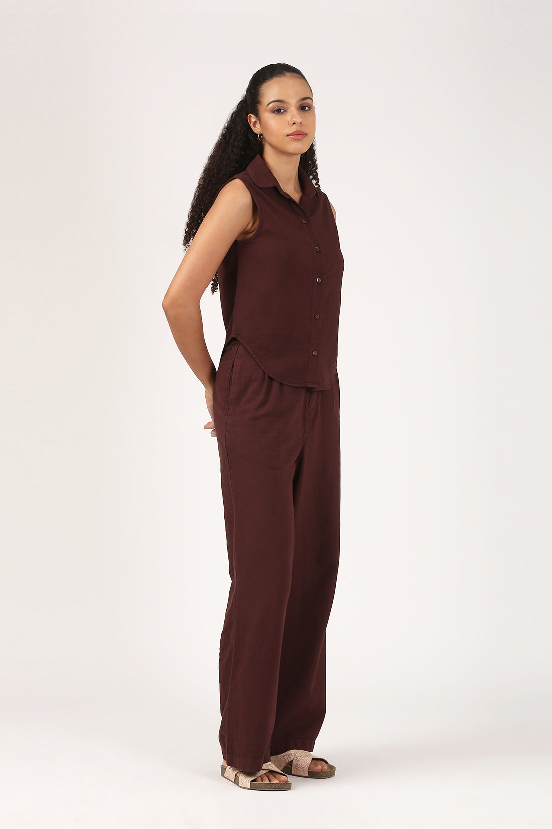 Burgundy Cotton linen Flare Pant