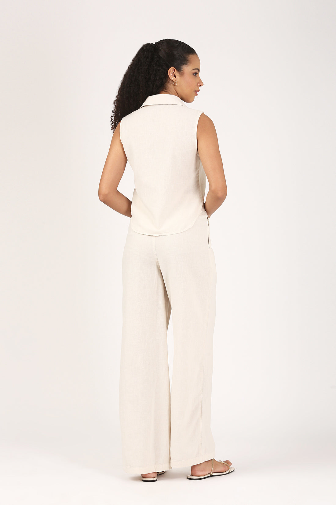 Oatmeal Cotton linen Flare Pant