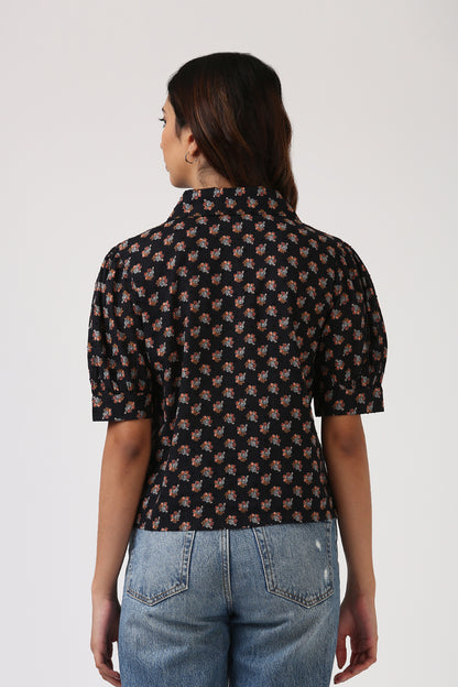 Black Floral Button Down Top