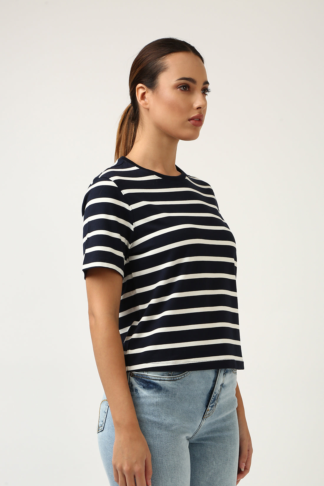 Super Soft-Slim Fit Tee-Navy & White Stripe