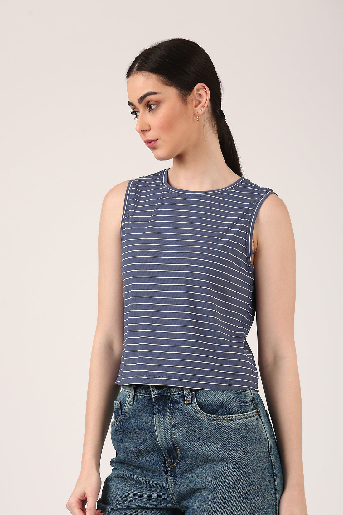 Slate Blue Striped Sleeveless Tank Top