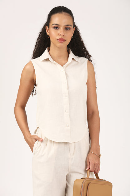Oatmeal Cotton linen Sleeveless Shirt