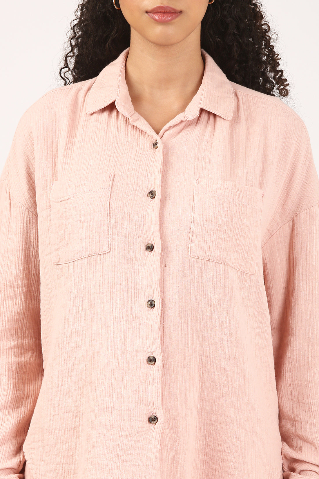 Dusty Pink Cotton double cloth Crinkle Oversized Shirt
