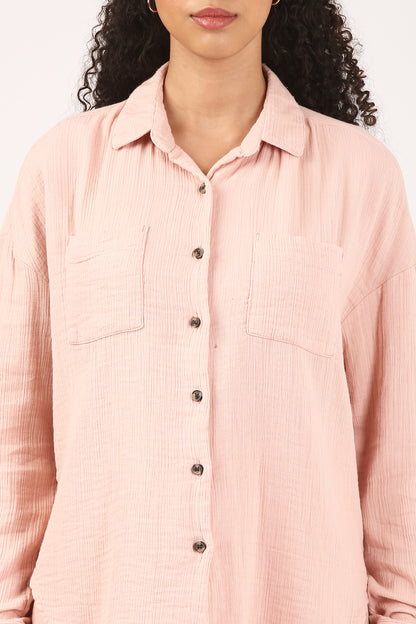 Dusty Pink Cotton double cloth Crinkle Oversized Shirt