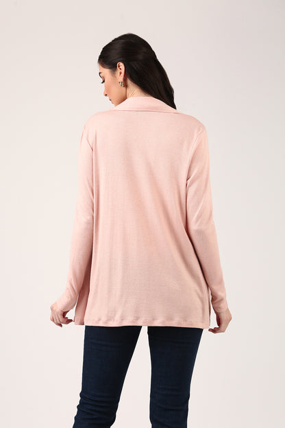 Light Pink Women’s Shrug – Full Sleeve Open Front Cardigan for Layering
