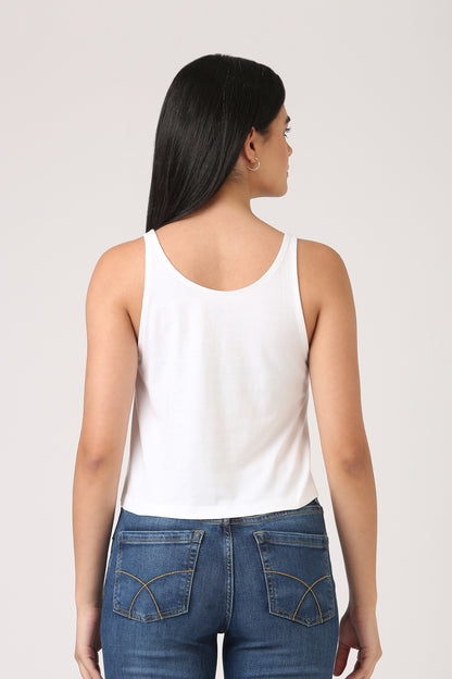 Cotton White Sleeveless T-Shirt