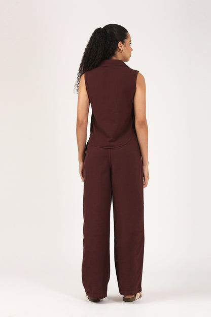 Burgundy Cotton linen Flare Pant