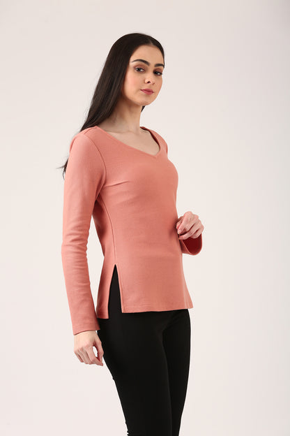 Blush Textured V-Neck Knit Top for Women