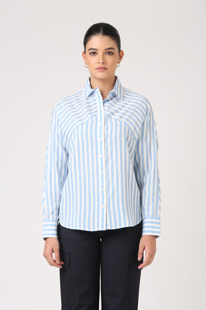 Paneled Blue Striped Shirt