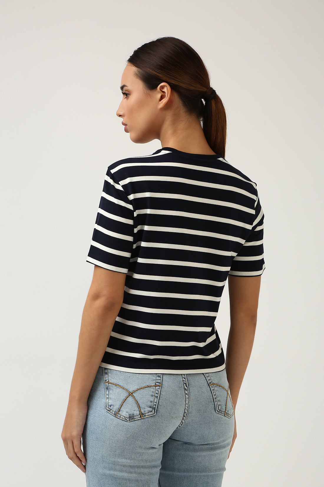 Super Soft-Slim Fit Tee-Navy & White Stripe