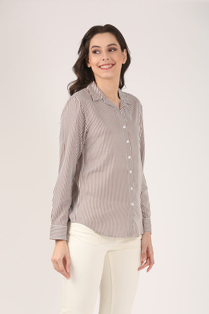 Classic Brown & White Striped Shirt