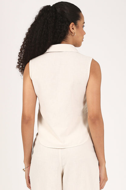 Oatmeal Cotton linen Sleeveless Shirt