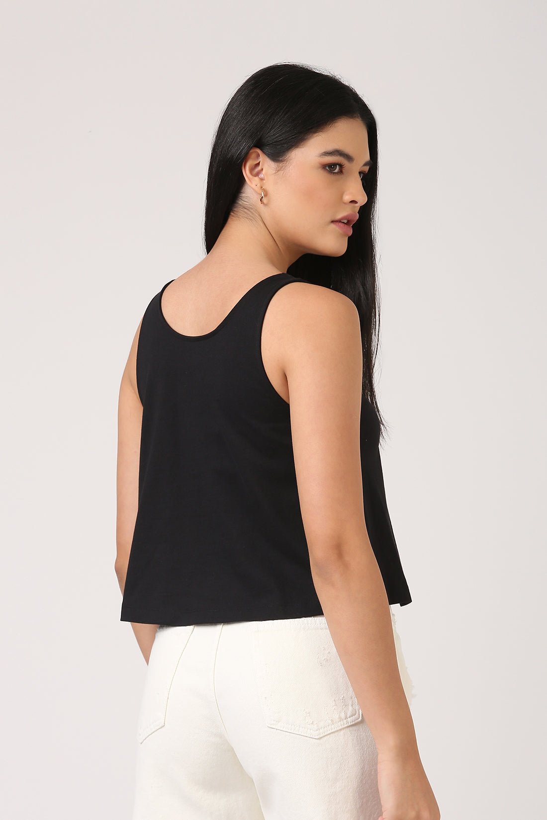 Cotton Black Printed Sleeveless T-Shirt