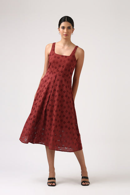 Rust Fit & Flare Midi Dress