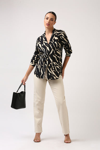 Black Printed Lapel Collar Shirt