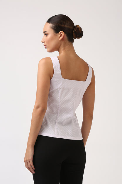 Lavender Square Neck Polka Top
