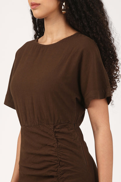 Cleo Linen Slit Dress in Espresso