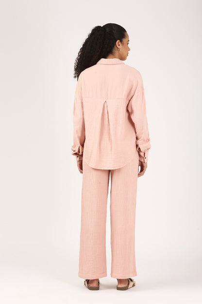 Dusty Pink Cotton double cloth Crinkle Oversized Shirt