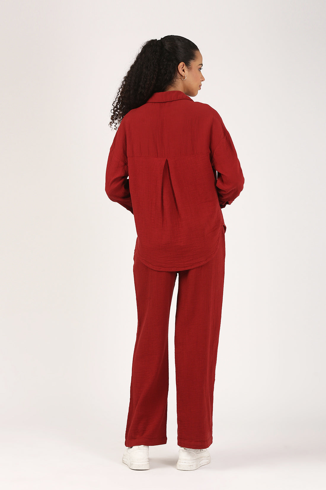 Deep Rust  Cotton Double Cloth Crinkle Oversized Shirt