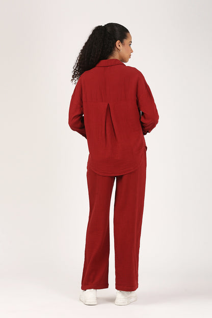 Deep Rust  Cotton Double Cloth Crinkle Oversized Shirt