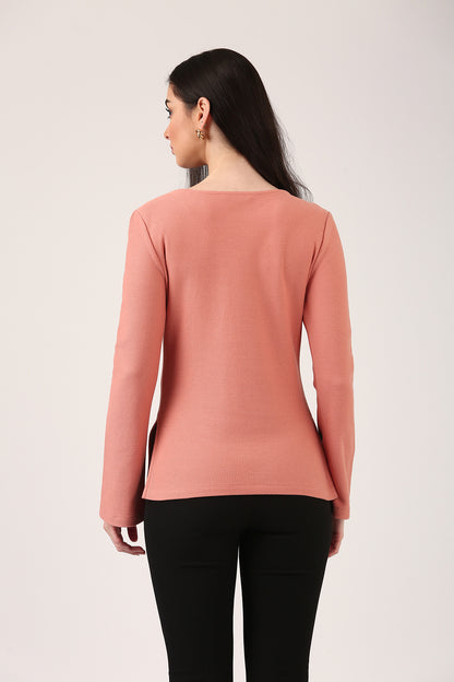 Blush Textured V-Neck Knit Top for Women