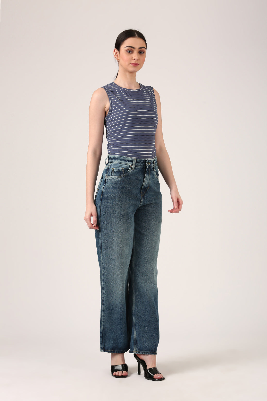 Slate Blue Striped Sleeveless Tank Top