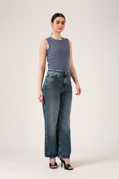Slate Blue Striped Sleeveless Tank Top