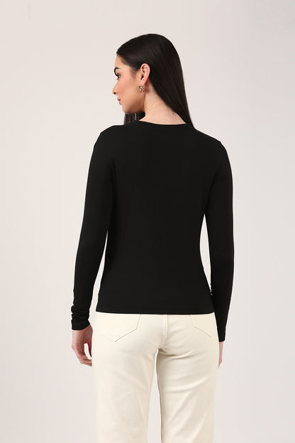 Black Front Open Tie-Up Top